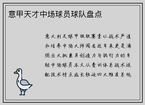 意甲天才中场球员球队盘点