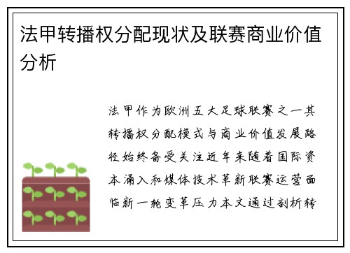 法甲转播权分配现状及联赛商业价值分析
