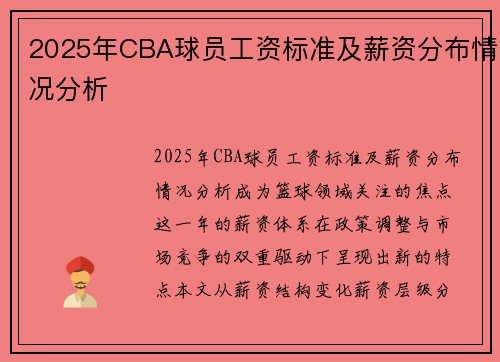 2025年CBA球员工资标准及薪资分布情况分析